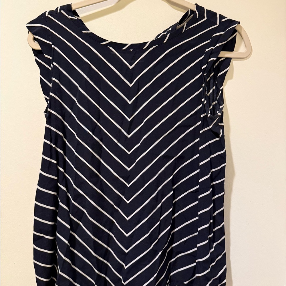LOFT Navy and Cream Striped Top